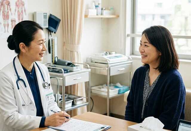 更年期の女性が産婦人科を受診している